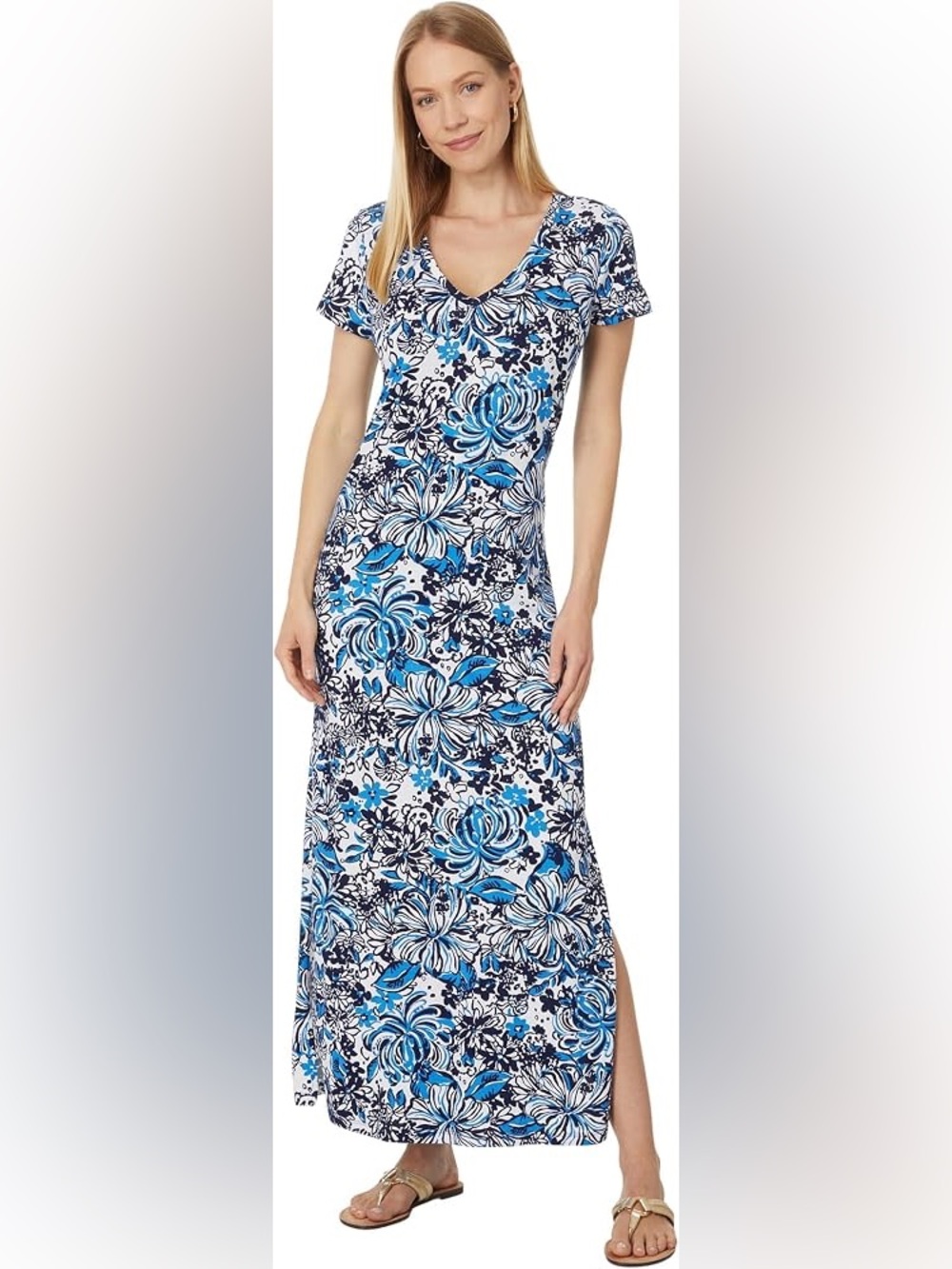 ✨ Lilly Pulitzer Etta Maxi Dress Short Sleeve Blue Floral